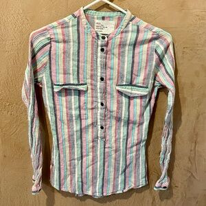 Vibrant Pink and Green Button Down Shirt